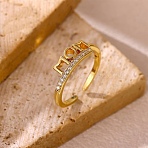Mother's Day Brass Micro Pave Cubic Zirconia Cuff Open Rings for Women, Word Mom, Golden, 6mm, Inner Diameter: 17mm(RJEW-F217-09G)