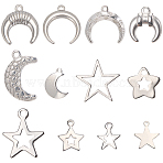 24Pcs 12 Styles Stainless Steel Pendants, Star & Moon, Stainless Steel Color, 17x17.5x1mm, 2pcs/style(DIY-SC0029-61)