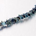 Electroplate Non-magnetic Synthetic Hematite Bead Strands, Star, Green Plated, 4x4x2~3mm, Hole: 1mm, about 117pcs/strand, 15.7 inch(G-F300-24A-07)