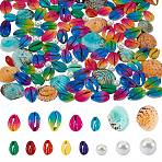 Spray Paint Cowrie Shell Beads, Two Tone, No Hole/Undrilled & Glass Pearl Round Bead, Mixed Color, Shell Beads: 300g/set, Glass Pearl Beads: 90Pcs/set(DIY-SZ0007-38)
