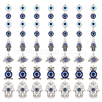 Evil Eye Jewelry Making Finding Kit, Including Zinc Alloy Connector Charms & Pendants, with Enamel, Flat Round & Hamsa Hand & Owl, Mixed Color, 16~50x12~36x3.5~5.5mm, Hole: 1.8~3.5mm, 32Pcs/box(FIND-PH0008-04)