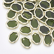Epoxy Resin Pendants, with Alloy Findings, Oval, Light Gold, Olive Drab, 18x14x2.5mm, Hole: 2mm(X-PALLOY-T067-176B)