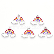 Alloy Enamel Pendants,  Rainbow, Platinum, Cerise, 14x18.5x1.5mm, Hole: 1.8mm(X-ENAM-N054-011B-P)