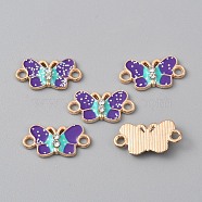 Alloy Indigo Enamel Connector Charms, with Paillette, Light Gold, Butterfly Pattern, 18.5x9x2mm, Hole: 2mm(ENAM-CJC0019-01B)