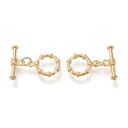 Brass Toggle Clasps, Long-Lasting Plated, Ring & Bar, Real 18K Gold Plated, Ring: 16x12.5x2.5mm, Hole: 1.8mm, Bar: 19x7x3.5mm, Hole: 1.8mm(KK-F820-10G)