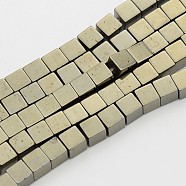 Cube Non-magnetic Synthetic Hematite Beads Strands, Imitation Pyrite, Antique Bronze Plated, 4x4x4mm, Hole: 0.8mm, about 103pcs/strand, 15.7 inch(G-D617-01D)