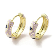 Horse Eye Real 18K Gold Plated Brass Hoop Earrings, with Enamel, Plum, 22~22.5x6mm(EJEW-Q797-07G-02)