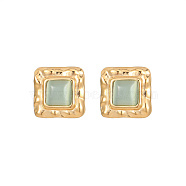 Cat Eye Square Stud Earrings, Golden 304 Stainless Steel Earrings, Dark Sea Green, 17mm(GF5478-2)