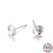 Sterling Silver Stud Earring Findings, For Half-drill Beads, Silver, Tray: 6mm, 13mm, Pin: 0.7mm(STER-M109-01)