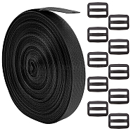 WADORN 50m Polyester Ribbon, with 20Pcs Plastic Buckle Clasps, for Bag Strap Making, Black, 1 inch(25mm)(DIY-WR0003-62)