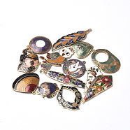 Handmade Cloisonne Pendants, Mixed Shapes, Mixed Color, 25~55x11~33x1~3mm, Hole: 1~3mm(CLB-S006-18)