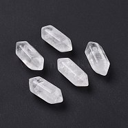 Natural Quartz Crystal Double Terminal Pointed Pendants, Rock Crystal, Faceted Bullet Charm, 18.5~20x8~9x8~9mm, Hole: 1.5mm(G-C007-02A-14)