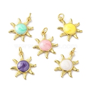 Rack Plating Brass Enamel Pendants, with Jump Ring, Lead Free & Cadmium Free, Sun Charm, Real 18K Gold Plated, Mixed Color, 20x17.5x3.5mm, Hole: 3.5mm(KK-D074-05G)