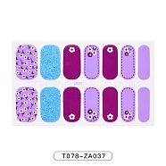 Fruit Floral Leopard Print Full Wrap Nail Polish Stickers, Self-Adhesive Glitter Powder Nail Decal Strips, with Free Manicure Buffer Files, Lilac, 25x8.5~15mm, 14pcs/sheet(MRMJ-T078-ZA037)