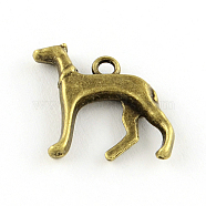 Tibetan Style Alloy Puppy Pendants, Dog Silhouette, Cadmium Free & Lead Free, Antique Bronze, 18x18x3.5mm, Hole: 2mm(X-TIBEP-S293-003AB-LF)