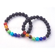 Natural Lava Rock Beads Stretch Bracelets, with Natural & Synthetic Mixed Gemstone and Alloy Spacer Beads, Chakra, 2-1/8 inch~2-3/8 inch(5.5~6.05cm)(BJEW-F380-04)
