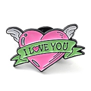Valentine's Day Black Zinc Alloy Brooches, Pink Enamel Pins for Women, Wing, 17x28x1.5mm(JEWB-E033-03EB-01)