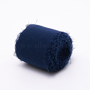 Polyester Ribbon, Fringe Chiffon Silk-Like Ribbon, for Wedding Invitations, Bouquets, Gift Wrapping, Midnight Blue, 1-1/2 inch(38mm), about 5m/roll(OCOR-TAC0001-08L)
