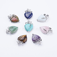 Natural & Synthetic Mixed Stone Pendants, with Brass Findings, Heart, Platinum, 32x47.5x12mm, Hole: 4x5mm(G-E433-B-P)