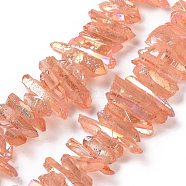 Natural Quartz Crystal Points Beads Strands, Dyed, Nuggets, Light Salmon, 15~30x4~8x4~7mm, Hole: 1mm, 8 inch(G-K181-B23)