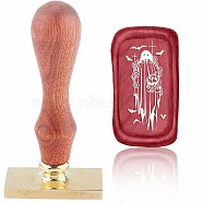 Wax Seal Stamp Set, Sealing Wax Stamp Solid Brass Head,  Wood Handle Retro Brass Stamp Kit Removable, for Envelopes Invitations, Gift Card, Rectangle, Ghost Pattern, 9x4.5x2.3cm(AJEW-WH0214-044)