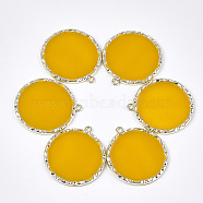 Epoxy Resin Pendants, with Alloy Findings, Flat Round, Light Gold, Gold, 36x33x2.5mm, Hole: 1.8mm(X-PALLOY-T070-02C)