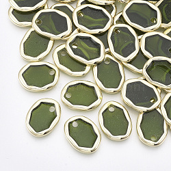 Epoxy Resin Pendants, with Alloy Findings, Oval, Light Gold, Olive Drab, 18x14x2.5mm, Hole: 2mm(X-PALLOY-T067-176B)