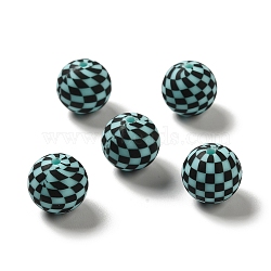Opaque Silicone Beads, Round with Tartan, Light Blue, 15x14.5mm, Hole: 2.3mm(SIL-D010-01E)