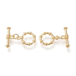 Brass Toggle Clasps, Long-Lasting Plated, Ring & Bar, Real 18K Gold Plated, Ring: 16x12.5x2.5mm, Hole: 1.8mm, Bar: 19x7x3.5mm, Hole: 1.8mm(KK-F820-10G)