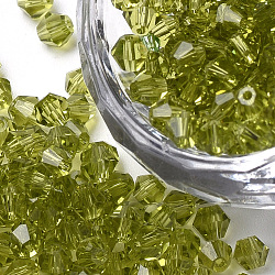 Imitation 5301 Bicone Beads, Transparent Glass Faceted Beads, Olive, 4x3mm, Hole: 1mm, about 720pcs/bag(GLAA-F026-A22)