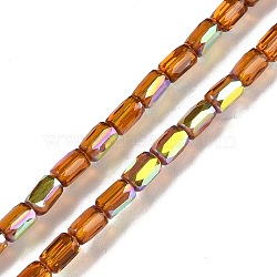 Electroplate Glass Beads Strands, AB Color Plated, Faceted, Column, Chocolate, 6.5x4mm, Hole: 0.8mm, about 80pcs/strand, 20.08''(51cm)(GLAA-Q101-02A-AB01)