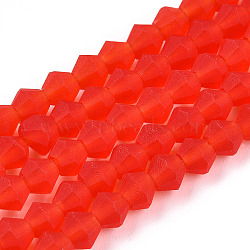 Imitate Austrian Crystal Frosted Glass Beads Strands, Grade AA, Faceted, Bicone, Red, 3.5~3.8x3mm, Hole: 0.8mm, about 107~110pcs/strand, 32.5~34cm(EGLA-A039-T3mm-MD14)