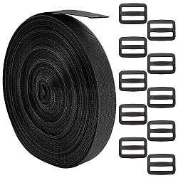 WADORN 50m Polyester Ribbon, with 20Pcs Plastic Buckle Clasps, for Bag Strap Making, Black, 1 inch(25mm)(DIY-WR0003-62)