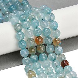 Natural Dragon Veins Agate(Dyed & Heated) Beads Strands, Faceted, Round, Light Blue, 10mm, Hole: 1mm, about 37pcs/strand, 14.45''~14.57''(36.7~37cm)(G-M437-C01-01S)