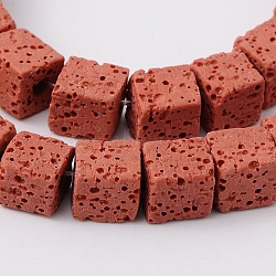 Natural Lava Rock Beads Strands, Cube, Dyed, Red, 6.5x6.5x6.5mm, about 60pcs/strand, 15.60''(39.63cm)(G-L435-01-6mm-12)