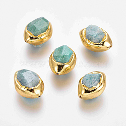 Natural Amazonite Beads, with Golden Plated Edge Brass Findings, Faceted, Olive, 25~34x17~23x16~21mm, Hole: 1~1.4mm(G-F633-27D)