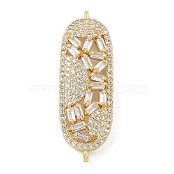 Rack Plating Brass Clear Cubic Zirconia Oval Connector Charms, Long-Lasting Plated, Lead Free & Cadmium Free, Real 18K Gold Plated, 34.5x11.5x5mm, Hole: 1mm(KK-A234-050G)