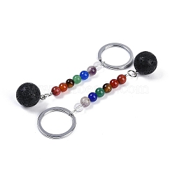 Gemstone Keychain, with Iron Rings, 95~96mm(G-H076-01P-02)