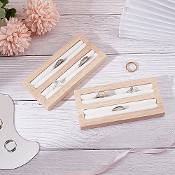 2-Slot Wooden Ring Display Stands, with White PU Leather, for Finger Ring Organizer, Rectangle, PapayaWhip, 15x7.3x1.65cm(ODIS-WH0025-88)