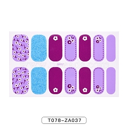 Fruit Floral Leopard Print Full Wrap Nail Polish Stickers, Self-Adhesive Glitter Powder Nail Decal Strips, with Free Manicure Buffer Files, Lilac, 25x8.5~15mm, 14pcs/sheet(MRMJ-T078-ZA037)