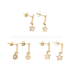 3 Pair 3 Style Crystal Rhinestone Star & Roman Number Dangle Stud Earrings, Ion Plating(IP) 304 Stainless Steel Jewelry for Women, Golden, 22~23mm, Pin: 1mm, 1 Pair/style(EJEW-B020-02G)