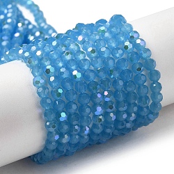 Imitation Jade Glass Beads Strands, Faceted, Round, Steel Blue, 4mm, Hole: 0.8mm, about 93~95pcs/strand, 14.37~14.49''(36.5~36.8cm)(EGLA-A035-J4mm-L07)