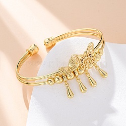 Brass Cuff Bangles, Torque Bangles for Women, Butterfly, Rack Plating, Cadmium Free & Lead Free, Lasting Plated, Real 18K Gold Plated, Inner Diameter: 1/4x1-5/8 inch(5.65x4.05cm)(BJEW-U025-06G)