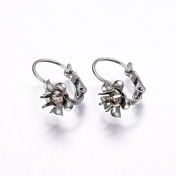 201 Stainless Steel Leverback Earring Findings, with 304 Stainless Steel Pin, Flower, Stainless Steel Color, Tray: 4mm, 17x9x13mm, Pin: 0.8mm(STAS-I095-23P)
