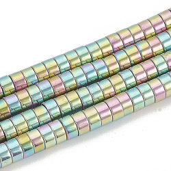 Electroplate Non-magnetic Synthetic Hematite Beads Strands, Heishi Beads, Flat Round/Disc, Rainbow Plated, 4x2mm, Hole: 1mm, about 190pcs/strand, 16.1 inch(G-T061-141C)