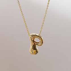 Brass Chunky Initial Pendant Necklaces, with Stainless Steel Lobster Claw Clasps, Real 14K Gold Plated, Letter P, 17.72~18.90 inch(45~48cm)(WG97A63-16)