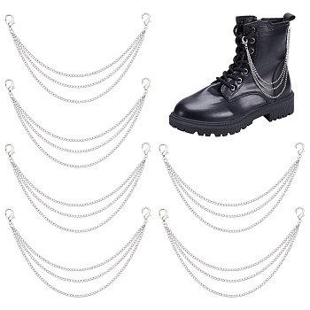 6Pcs Tri-Layers 304 Stainless Steel Boot Strap Chains, with Alloy Lobster Claw Clasps, Stainless Steel Color, 248mm