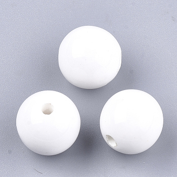 Handmade Porcelain Beads, Bright Glazed Porcelain, Round, White, 14~14.5x13.5~14mm, Hole: 2.5~3mm