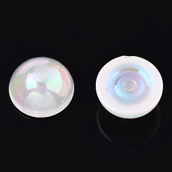 Electroplated ABS Plastic Imitation Pearl Beads, Half Round, Half Drilled, Creamy White, 6x3mm, Half Hole: 1.4mm