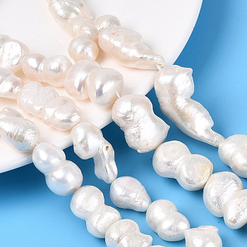 Natural Baroque Keshi Pearl Beads Strands, Nucleated Pearl, Peanut, Creamy White, 10~41x10~44x5.5~15mm, Hole: 0.5mm, about 15~23pcs/strand, 14.37~16.14 inch(36.5~41cm)